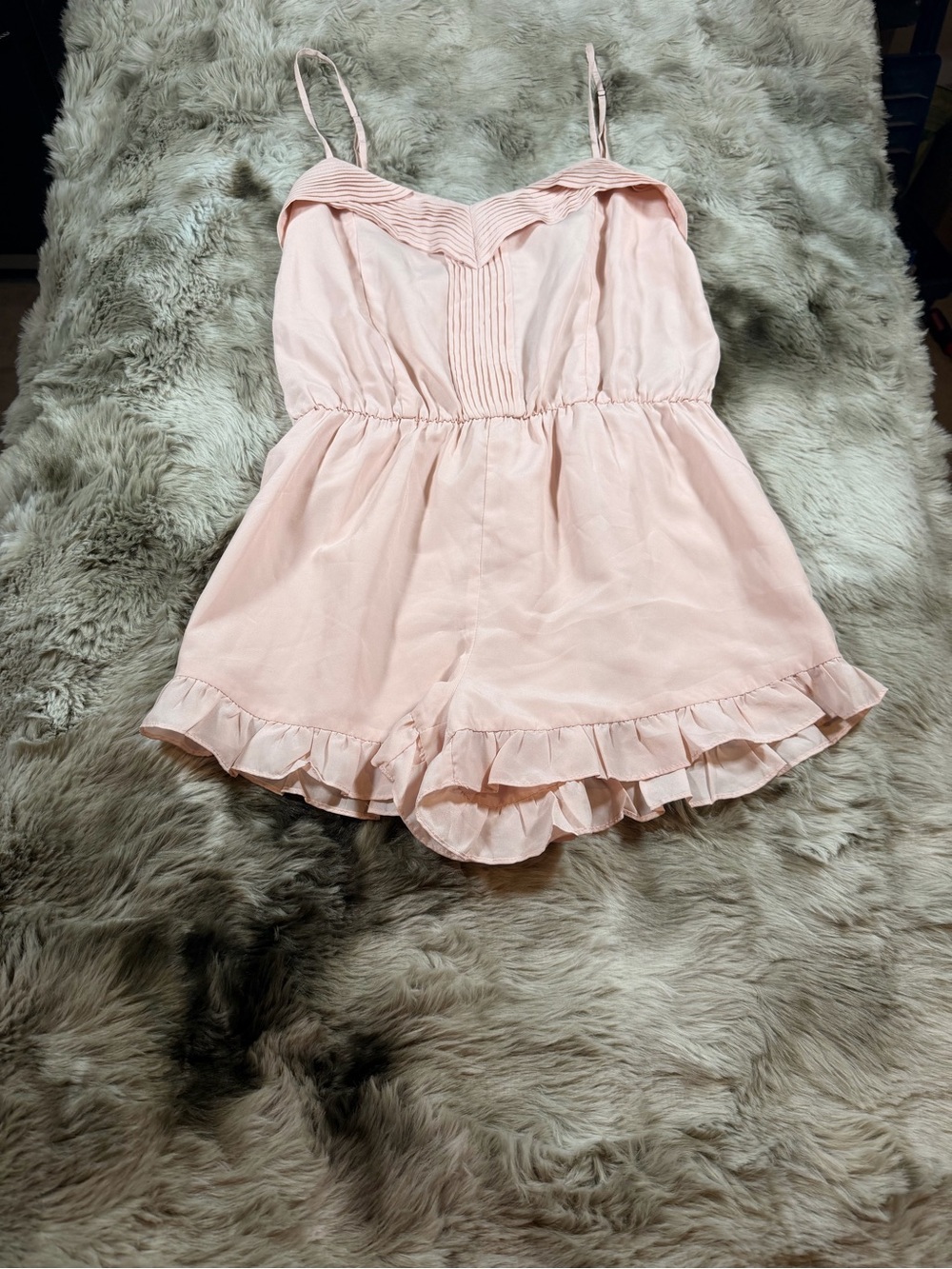 Delicate Blush Ruffle Romper - Sleeveless Spaghetti Strap